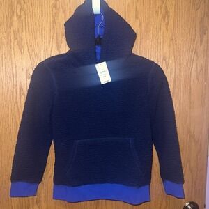 Lands End Youth Med (8) Sherpa Fleece Hoodie NWT Deep Sea Navy